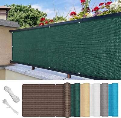 Privacyscherm Voor Balkon 140 x 800 cm Wind- en Uv-Bescherming Patio-Privacyscherm Voor Balkon Geen Boren, met Touw en Oogjes Voor Tuin, Hek, Terras, Veranda, Donkergroen