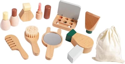 Houten Make-up Set - Kinderspeelgoed Dressoir - Doen Alsof Spelen - Gladde Randen Stevig - 21.4x16.1x6.3cm - Houtkleur