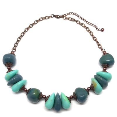 Behave - Ketting - Kralenketting - Dames - Brons kleur - Blauw - Turquoise Kralen - 40 cm
