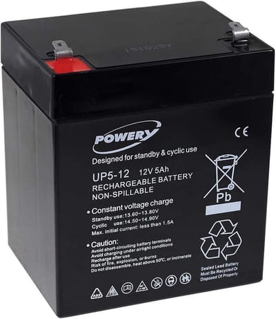 Gel Batterij - Oplaadbare Accu - Noodstroom Systemen - Onderhoudsvrij Gesloten - 5 Ah 12V - Zwart