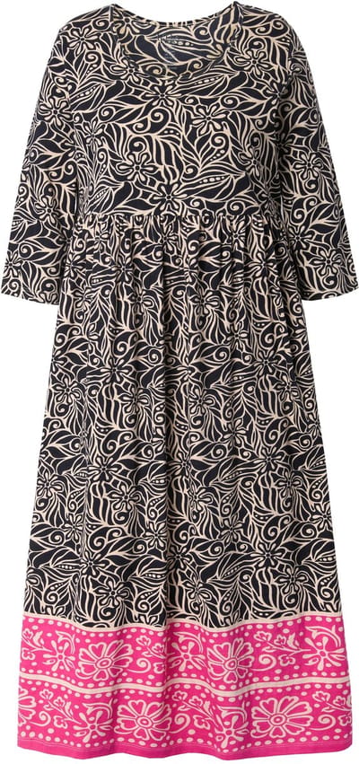 Ulla Popken - Dames - Jersey jurk A-lijn ronde hals 3/4-mouw zakken - Zwart - Maat 46+