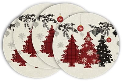 Dailygoody - Ronde placemats - Kerstmis - Set van 4 - 37 cm - Antislip - Tafeldecoratie - Polyester - Geschikt voor feestdagen - Rood