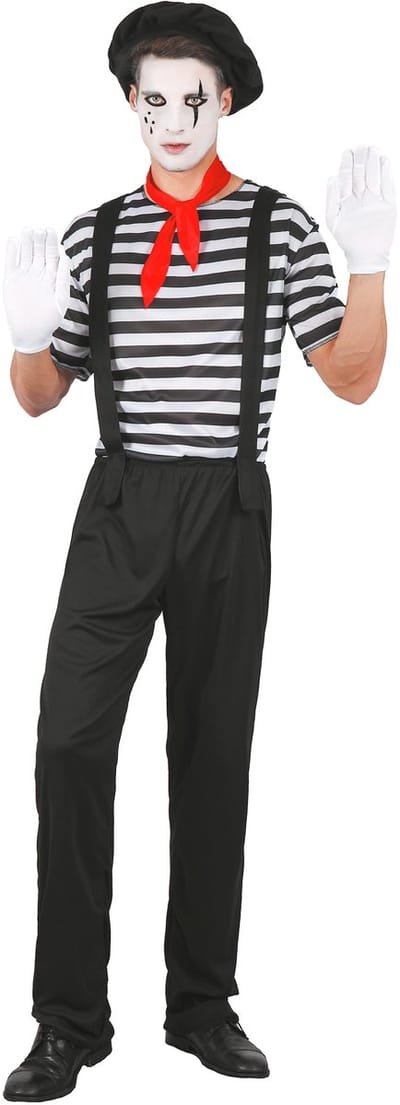 Vegaoo - Zwarte en witte klassieke mime outfit voor mannen