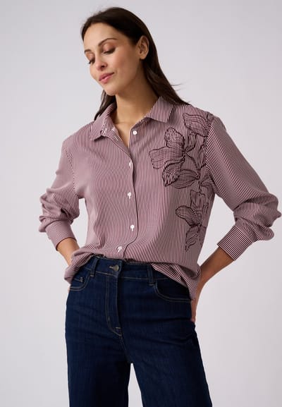 Damart - Gestreepte blouse met ton-sur-ton botanische print - Dames - Rood - 52