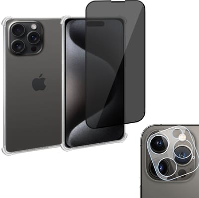 Geschikt voor iPhone 15 Hoesje + Privé Screenprotector + Beschermglas Camera Lens - Privacy Proteqt+