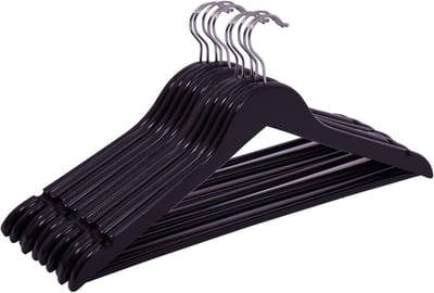Houten kleerhangers - Met broekstang - Kleding opbergen - 360 graden haak - 20 stuks - Zwart