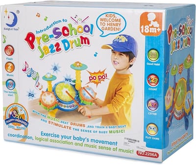 Big Beats Preschool Jazz drumstel met voorgeladen liedjes en muziek met educatieve activiteiten zoals tellen en ontwikkelen van een gevoel van muziekritme