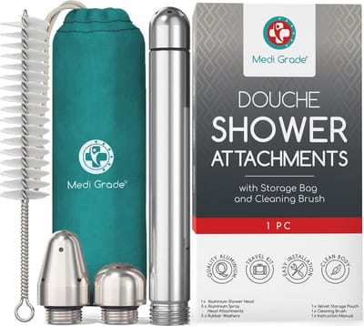Uniseks Douchekit voor Intieme Hygiëne - Aluminium Douchekop met Fluwelen Tas, Reinigingsborstel en Klysma