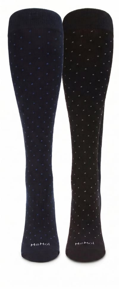 Memoi Dames Overknee Compressiekousen – Swiss Dot Katoenen Steunkousen, 2 Paar, Black / Navy, Maat 10-13