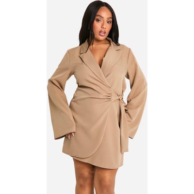 boohoo Dames Plus Blazerjurk met gespdetail, band op de taille, getailleerd | Taupe | Maat: 26