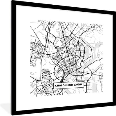 Fotolijst incl. Poster Zwart Wit- Plattegrond - Chalon-sur-Saône - Kaart - Frankrijk - Stadskaart - Zwart wit - 40x40 cm - Posterlijst