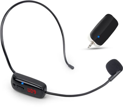 Draadloze UHF Hoofdmicrofoon- Oplaadbaar Met 50m Bereik - Compatibel Met Versterker & Karaoke