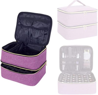 carmdering - Nagellak Organiser - Nagellak Opbergdoos - Dubbel-laags Organizer - Verstelbare Vakken - Capaciteit Voor 30 Flesjes - Polyester Met Spons - Schokabsorberend Design - Ideaal Voor Reizen En Thuisgebruik - 1 Stuk - Paars