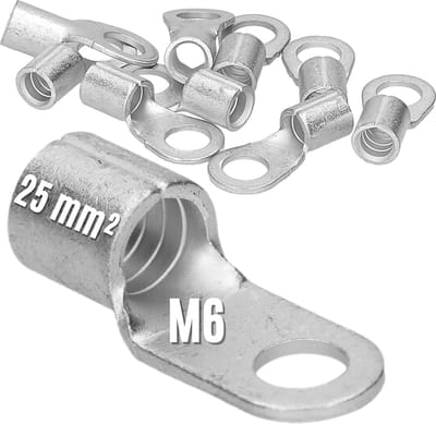 10 stuks Kalitec Q25-6 krimpkabelschoen 25mm² M6 I ongeïsoleerd I doornpersing I voor meerdradige, fijne en ultrafijne geleiders I kabelschoen 25mm² volgens DIN 46234