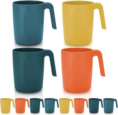Set van 8 Herbruikbare Plastic Mokken, Lichtgewicht en Schokbestendig voor Koffie en Espresso, Makkelijk mee te nemen en te reinigen, Magnetronbestendig en BPA-vrij