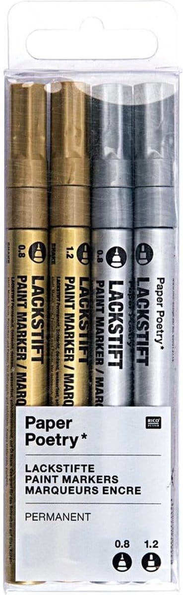 Luxe verf markeer en contour stiften - zilver/goud - 4x stuks - punten 0.8/1.2 mm - Stift schrijven op glas/porselein/metaal/keramiek