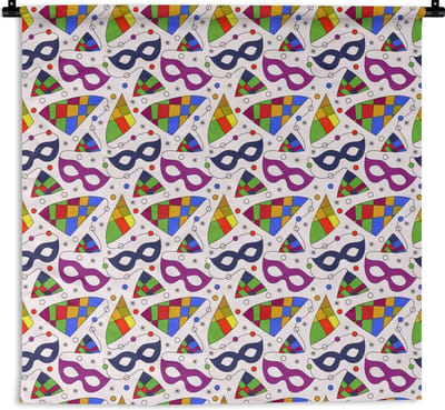 Wandkleed - Wanddoek - Carnaval - Patronen - Maskers - 180x180 cm - Wandtapijt
