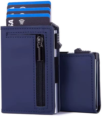 Magnetische Herenportemonnee – Luxe Leren Minimalistische Portemonnee met RFID Blokkering, Pop-up Kaarthouder, Veilig en Stijlvol, Perfect voor Dagelijks Gebruik en Cadeau- BLAUW