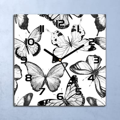 Coloray Wandklok - Vlinders Klok Glas - 30x30 cm - Zwart Wandklok - Wandklok Vierkant - Wandklok Industrieel - Wandklok Keuken - Stille Wandklok