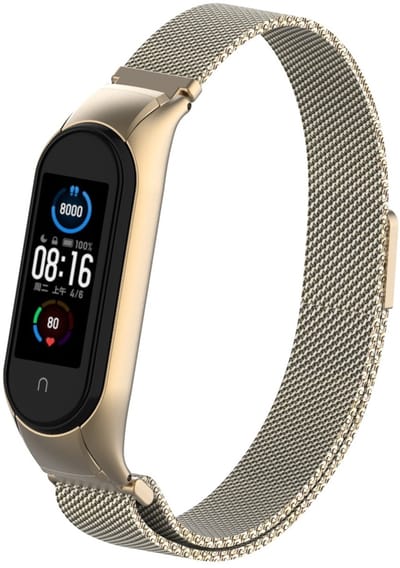 Milanees Smartwatch bandje - Geschikt voor Xiaomi Mi Band 5 / 6 Milanese band - retro goud - Strap-it Horlogeband / Polsband / Armband