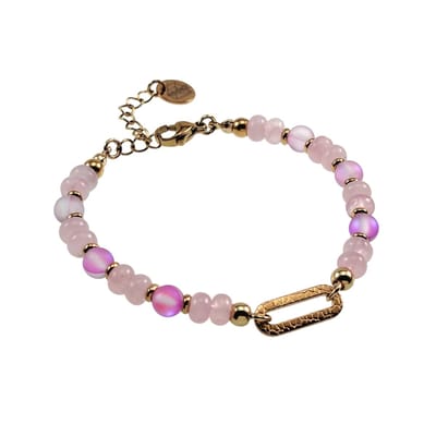 16cm tot 19cm Krallenarmband Dames - Verguld RVS - Armband met Oostenrijkse Kristallen en Rozenkwartsstenen - Verstelbaar