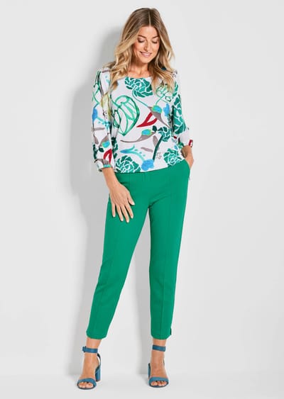 Jersey broek LOUISA met elastische tailleband - groen - Gr. 38 van Goldner Fashion