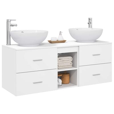 vidaXL - Badkamermeubel - Set - 3 - st - Wit - 129 - x - 44,5 - x - 80 - cm - Bewerkt - hout