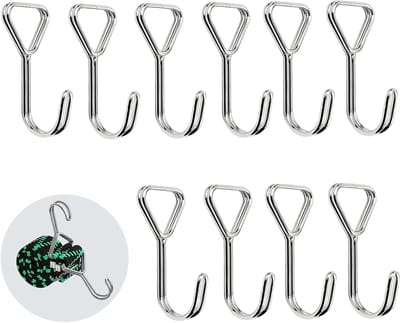 Set van 10 spiraalhaken, expanderhaken en spanningsriemhaken voor het bevestigen van tenten, kampeerspullen en het ophangen van kleding
