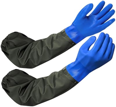Waterdichte Rubber Handschoenen van 70 cm voor Aquariums en Tuinvijvers - Herbruikbare Beschermhandschoenen voor Mannen en Vrouwen in Blauw, Ideaal voor Tuinonderhoud en Schoonmaken