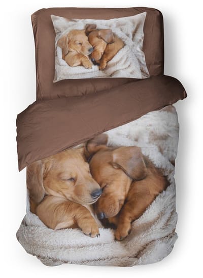 Eleganzzz Kinder Dekbedovertrek Puppy Parade - Labrador Retriever Dekbedovertrek - Taupe - 140x200/220cm - Dekbedovertrek Kinderen - Micropercal - Eenpersoons