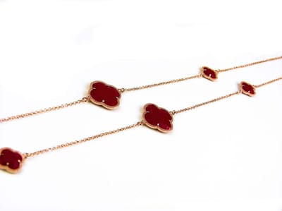 model Fiori gesloten klavers collier in zilver roze verguld koraalrode klavers