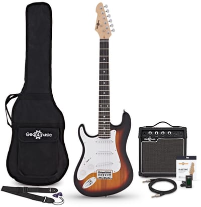 3/4 LA Linkshandige Elektrische Gitaar, Sunburst + 10W Versterker & Accessoirepakket
