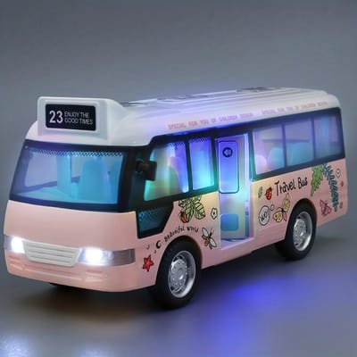 Mini Auto Aangedreven Schoolbus Speelgoed Stad met Geluid & Licht Miniatuur Voertuig Kinderen Cadeau roze