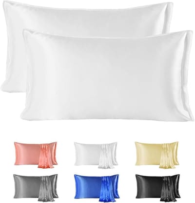 Famanu – Luxe Zijden Kussensloop 2 Stuks 20 Momme Zijde en Katoen - 100% Zijde Kussenslopen Hypoallergeen Zacht Ademend Beschermt Haar en Huid. (50 x 90 cm - Wit)