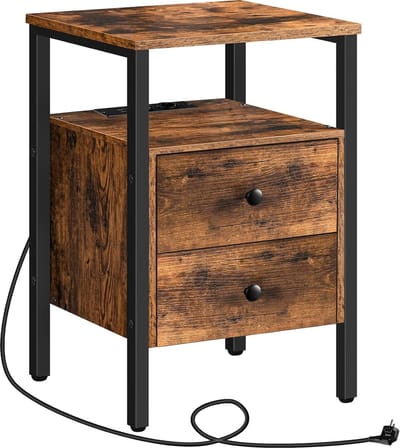 TRANKIELO® – Multifunctionele Salontafel met Ingebouwde USB-Poorten en Stopcontacten – Vintage Bijzettafel met Laden en Plank - Geschikt voor Kleine Ruimtes