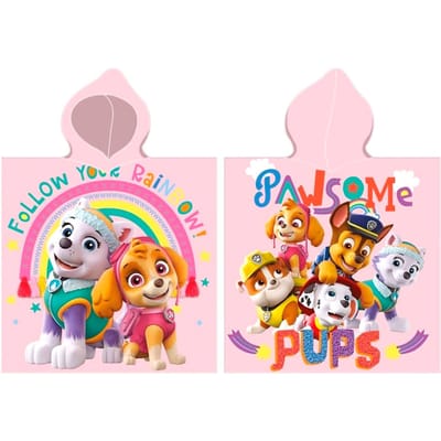 Paw Patrol - Badponcho - Roze - Sneldrogend - Skye en Everest - Poncho handdoek - 50 x 100 cm.