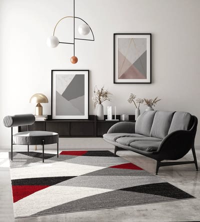 the carpet Pearl – modern kortflor vloerkleed met contourensnede, golvend geometrisch patroon, grijs rood, 80 x 140 cm