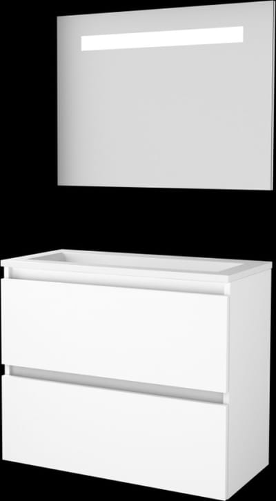 Basic-Line Economic 39 Badkamermeubelset - Ondiep - 80 x 39 cm - Greeploos - 2 Lades - Acryl Wastafel - Zonder Kraangat - Spiegel met LED Verlichting - Ice White