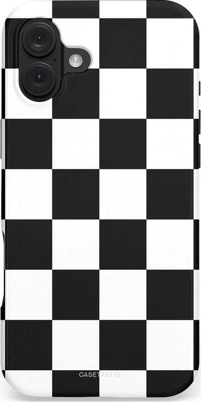 Casetastic hoesje geschikt voor Apple iPhone 16 Plus - MagSafe - Dubbellaagse bescherming - Schaak - Fashion Case - Zwart Wit Zilver