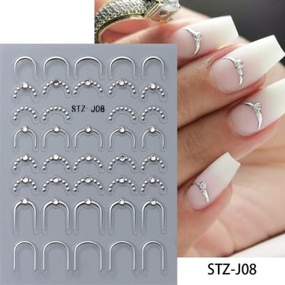 Zilver Goud Lijnen Streep Nagelsticker Decals Metalen Strip Luxe Nagels Slider 3D Zelfklevend Ontwerp Nail Art Stickers STZ-J08