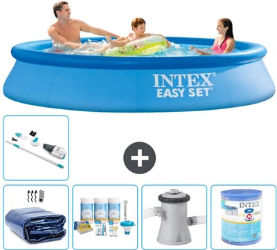 Intex Rond Opblaasbaar Easy Set Zwembad - 305 x 61 cm - Blauw - Inclusief Solarzeil - Onderhoudspakket - Zwembadfilterpomp - Filter - Stofzuiger - 6-delig