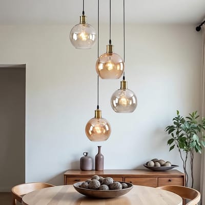 LumenXL Hanglamp 4-lichts Livia - amber - cognac glas