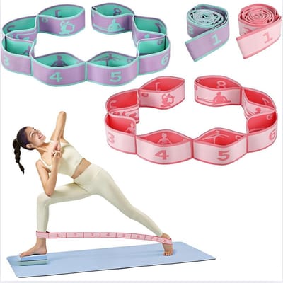 Set van 2 yogariemen, yogariemen met hoge elasticiteit om te stretchen, flexibele band met 8 lussen, stretchbanden voor flexibiliteit, stretchband voor gymnastiekapparatuur, fitnessflexband voor yoga, gym