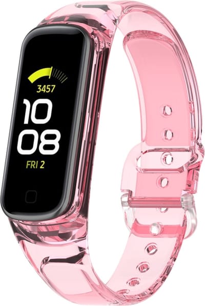 By Qubix - smartwatch bandje - Compatible Samsung bandje - Doorzichtige TPU band (zon verkleurend) - Transparant roze - Geschikt voor Samsung Galaxy Fit 2
