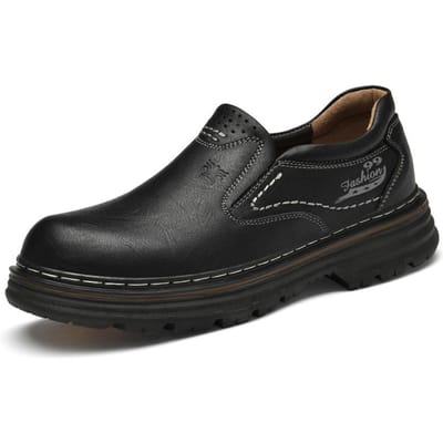 Lente en Herfst Nieuwe Casual Herenschoenen Echt Leer Platform Zakelijk Grote Kop Leren Schoenen Heren Waterdicht Alles-Passende Werkschoenen 45 zwart