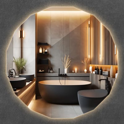 Wallfluent LED Spiegel - Veelhoekige LED Spiegel - 50 cm x 50 cm - Decoratieve Wandspiegel - Woonkamerspiegel – Badkamerspiegel – Halspiegel – Slaapkamerspiegel - Warm Wit 3000K - Make-up spiegel met verlichting - Moderne Spiegel