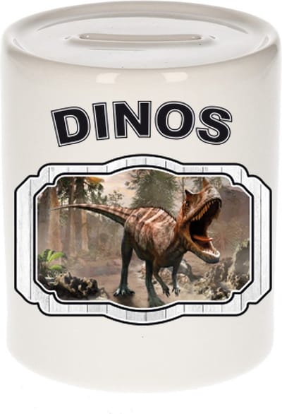 Dieren liefhebber carnotaurus dinosaurus spaarpot 9 cm jongens en meisjes - keramiek - Cadeau spaarpotten dinosaurussen liefhebber