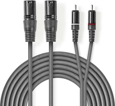 Nedis Gebalanceerde Audiokabel - 2x XLR 3-Pins Male - 2x RCA Male - Vernikkeld - 3.00 m - Rond - PVC - Donkergrijs - Kartonnen Sleeve