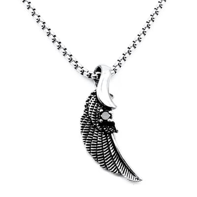 60cm x 3mm Jasseron Ketting + Engelvleugel Hanger met Zwarte Ziconia - Unisex - Roestvrij Stalen