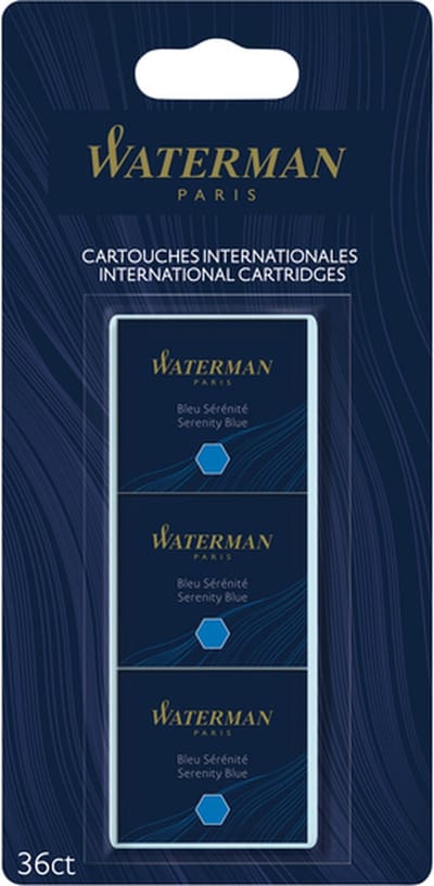 Waterman-inktpatronen | standaard formaat | Serenity Blue (verpakking van 36 stuks)